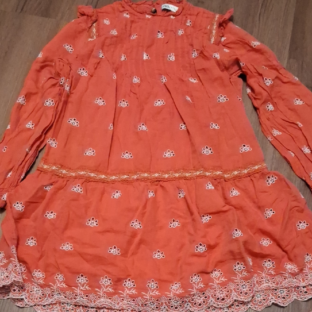 Zara Orange Floral Embroidered Blouse